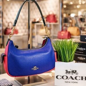 COACH #C6816 HAND BAG PENNIE PINK BLUE COLORBLOCK MINI PURSE EUC‎